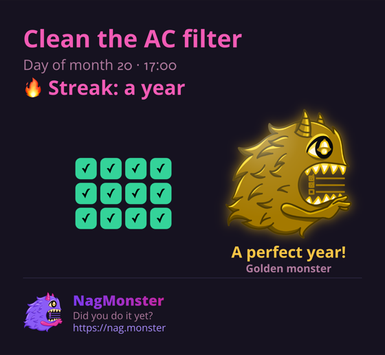 A share card with a golden monster for a perfect streak