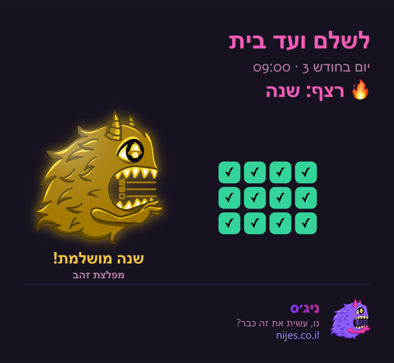 כרטיס שיתוף עם מפלצת זהב על רצף מושלם