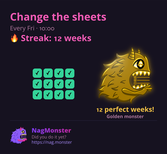 A share card with a golden monster for a perfect streak