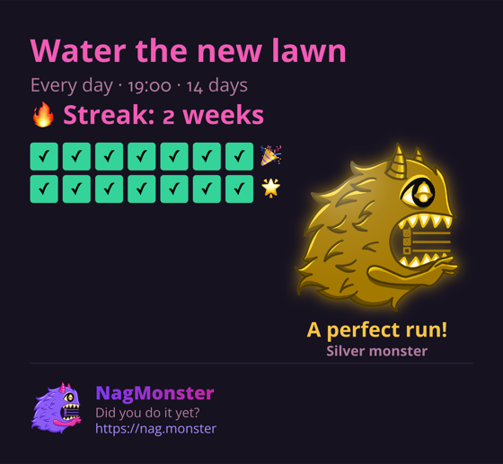 A share card with a golden monster for a perfect streak