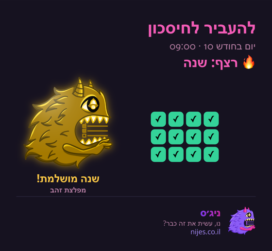 כרטיס שיתוף עם מפלצת זהב על רצף מושלם