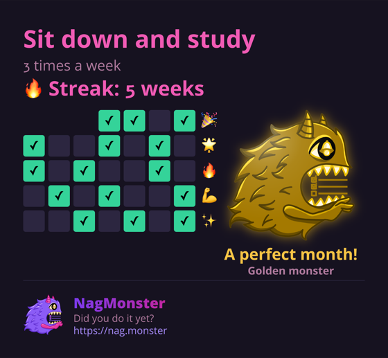 A share card with a golden monster for a perfect streak