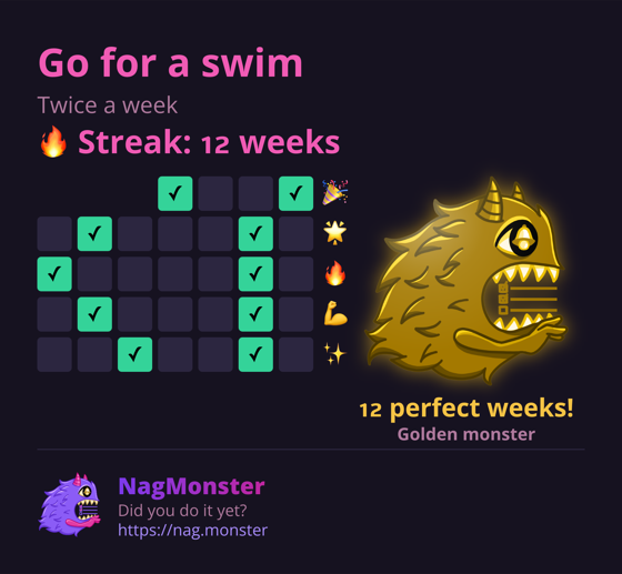 A share card with a golden monster for a perfect streak